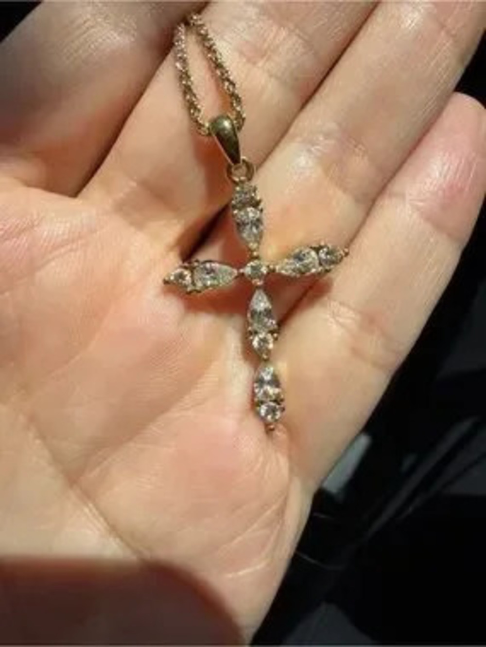 Delicate Gold Cross Pendant Necklace wit Stones - Women Jewelry